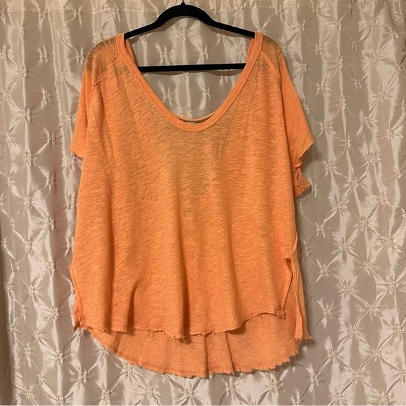 Free People • We the Free Coral Orange Scoop Neck Short Sleeve Top Shirt - Picture 1 of 8